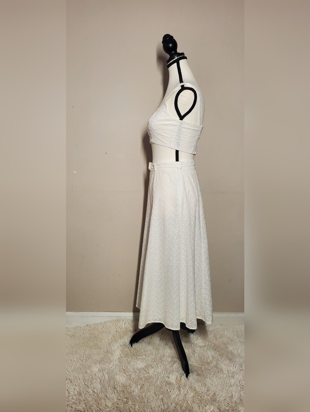 Reformation Women's Cole Eyelet Embroidered Smocked Top Skirt Set White Size 2 - Picture 8 of 14